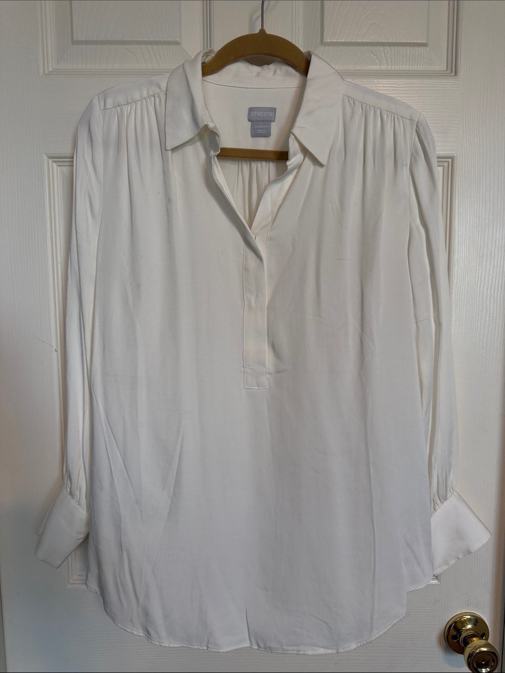 Chico's White Long-Sleeve Button-Down Popover Shirt